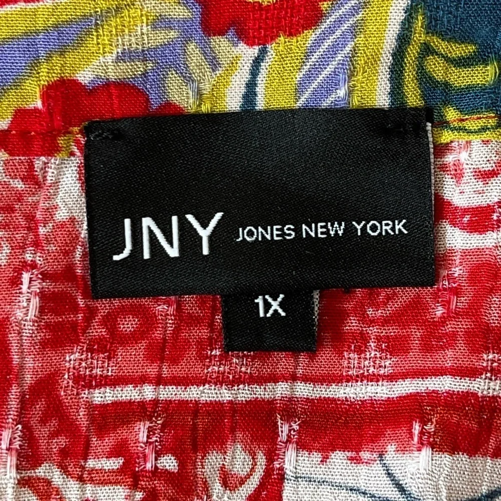 Jones New York Patchwork Floral Paisley Boho Blouse 3/4 Tie Sleeve 1X